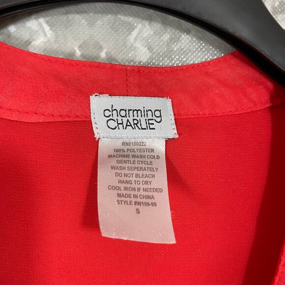 Charming Charlie Women’s Red One Button Flowy Boho Top - Size Small - Lace Trim - Picture 6 of 7